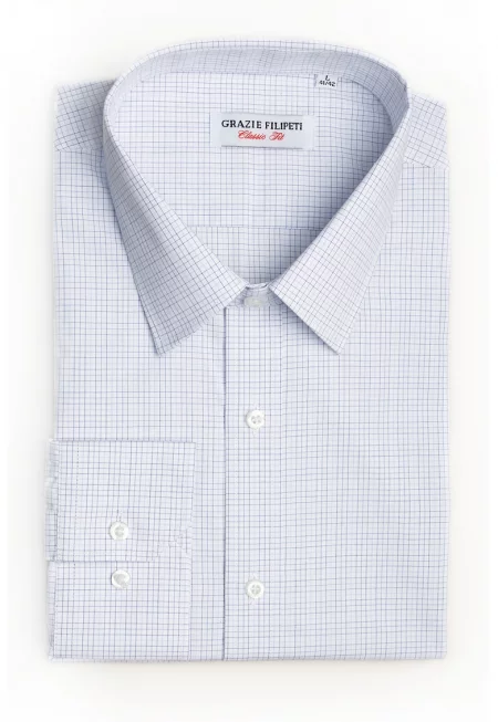 Карирана риза със стандартна кройка - Бял/Тъмносин