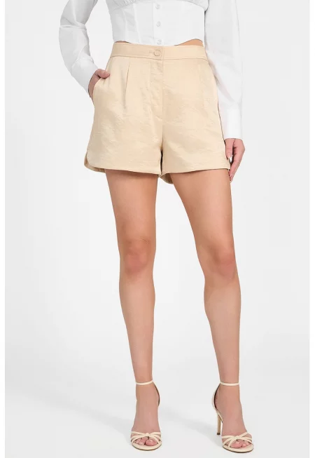 Къс панталон с висока талия - Бежов