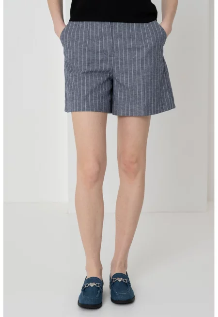 Къс панталон с висока талия - Бял/Ултрамарин синьо