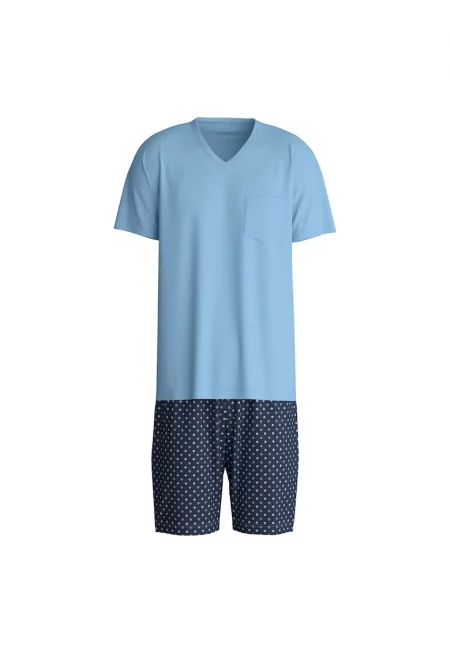 Къса памучна пижама - Син