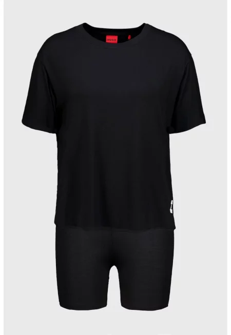 Къса пижама с лого - Бял/Черен
