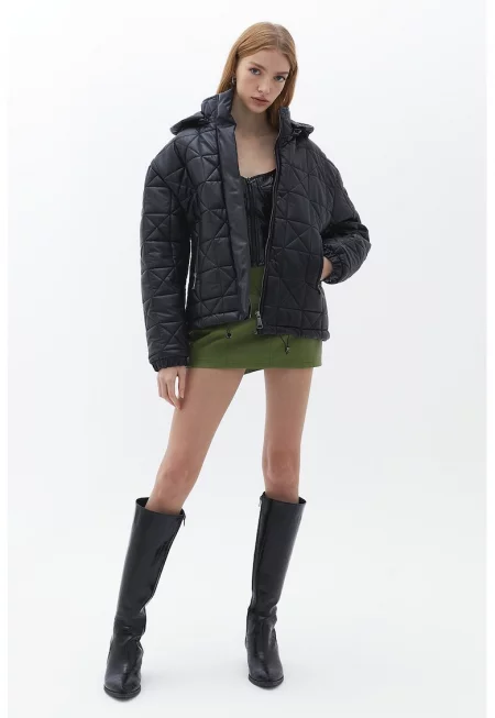 Къса пола от еко кожа - Папратово зелено