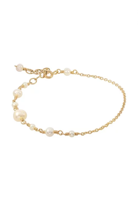 КОРИНА МАРДАРИ - 14К/20 гривна от позлатено злато и култивирани перли - Бял/Златист