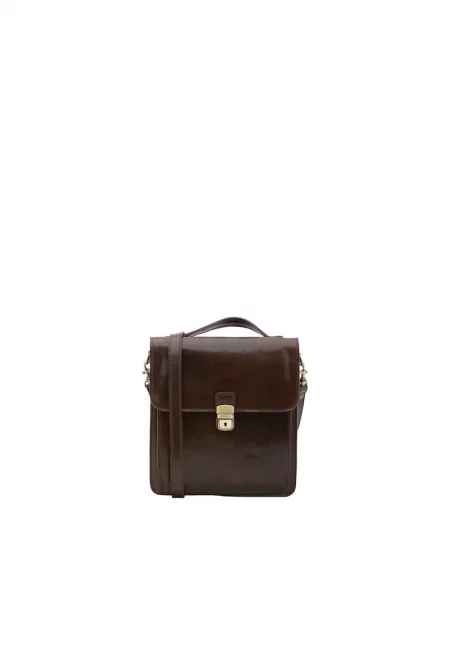 Кожена чанта с капаче - Тъмнокафяв