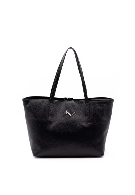 Кожена чанта за рамо с лого - Черен