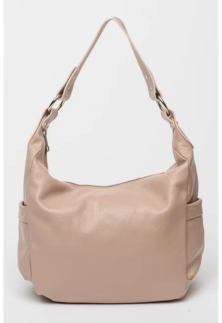 Кожена чанта за рамо с отделяща се презрамка - Прашно розово