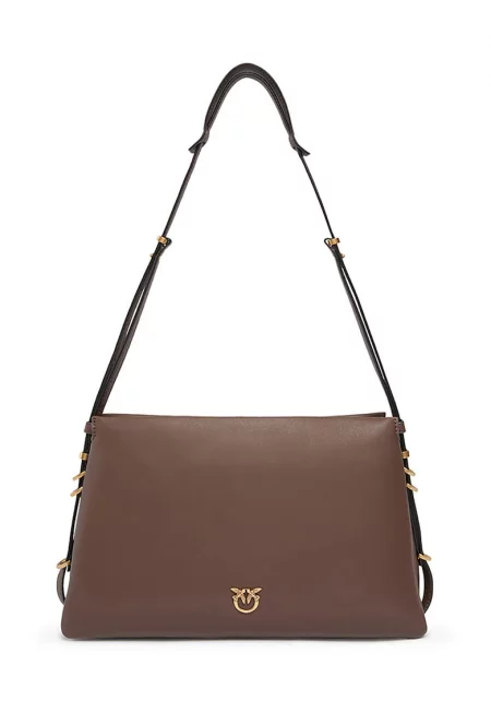 Кожена чанта за рамо с три отделения - Тъмнокафяв