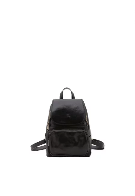 Кожена раница с регулируеми презрамки - Черен