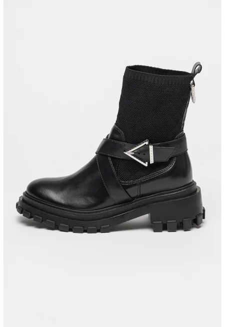 Кожени боти Carol с текстил - Черен