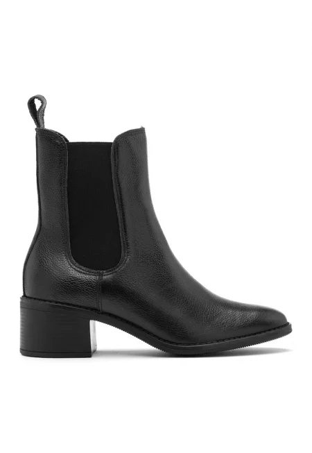 Кожени боти с масивен ток - Черен