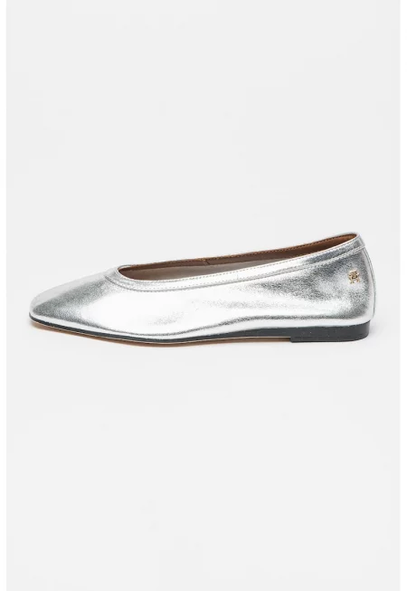 Кожени пантофки тип балерини - Сребрист