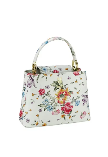 Малка чанта от естествена кожа с флорален принт B-8950 120 Бяло 6746 - Бял
