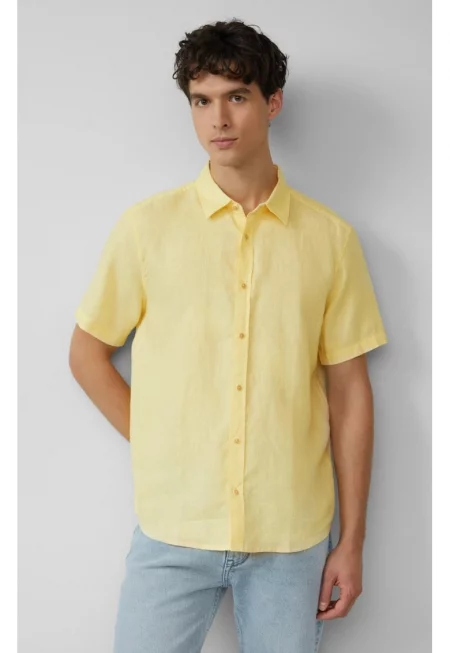 Мъжка лека риза с къс ръкав - 100% лен - Regular fit - Жълт