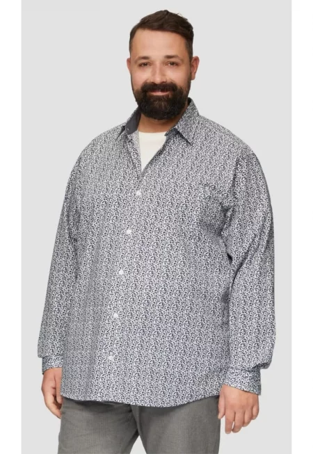 Мъжка риза с големи размери - дълъг ръкав с флорален принт - Slim Fit - бяла