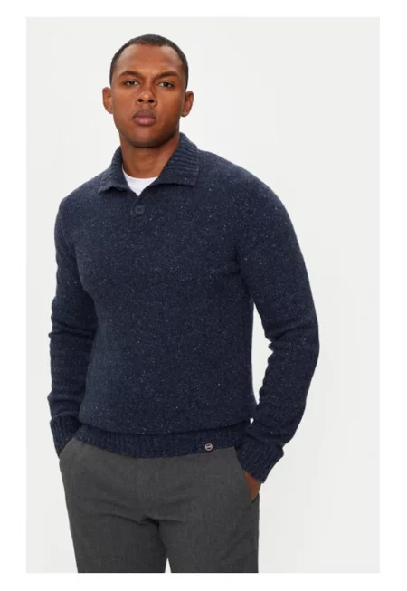 Мъжки пуловер -  467004 - тъмносин - вълна