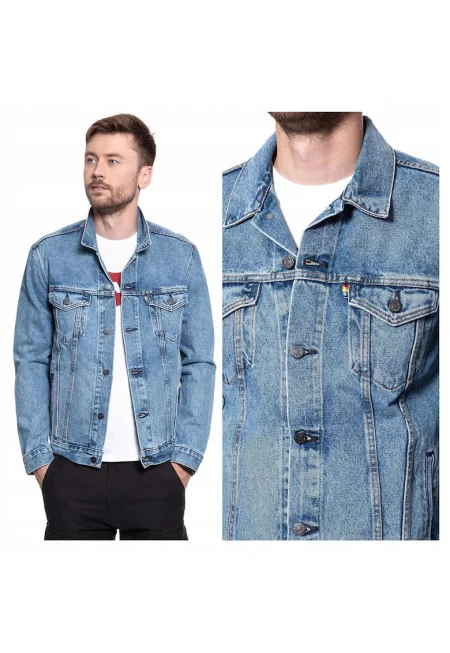 Мъжко яке -  Pride Community Trucker Jacket - Regular Fit - Деним дизайн - Без качулка - С копчета - Памук - L INTL - Синьо