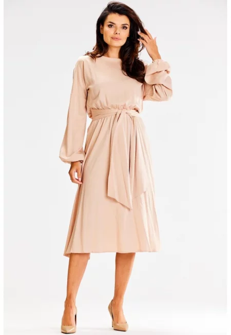 Миди рокля с дълъг ръкав - вискоза - ежедневна A602