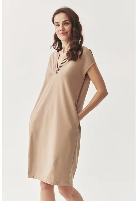 Миди рокля със скосени джобове - Тъмнобежово -