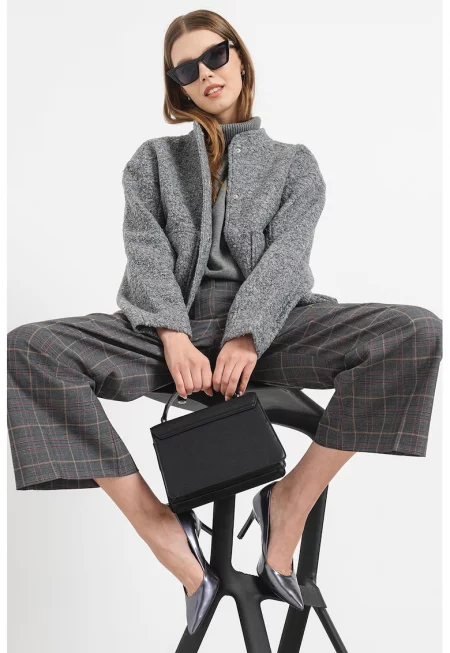 Палто с вълна с паднали ръкави - Сив