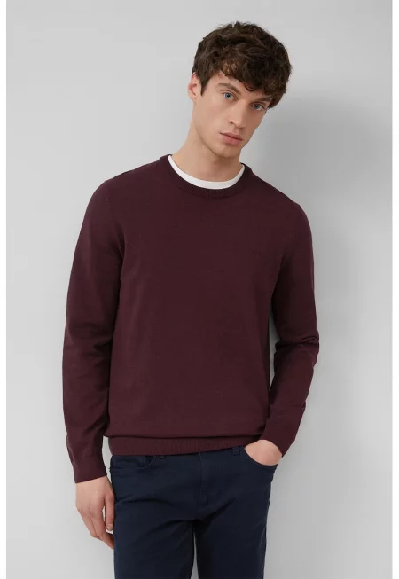 Памучен пуловер с овално деколте