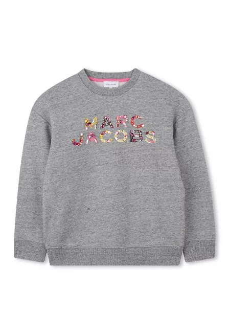 Памучен суитшърт с лого - Сив меланж