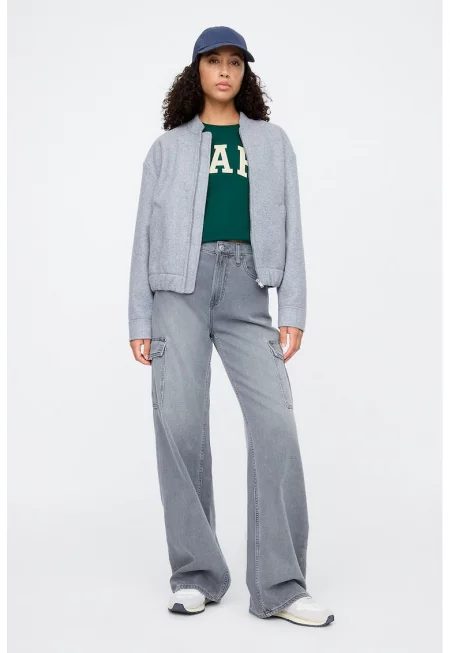 Памучна тениска с лого - Слонова кост/Тъмнозелен