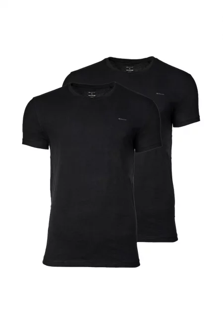Памучна тениска с овално деколте - 2 броя - Черен