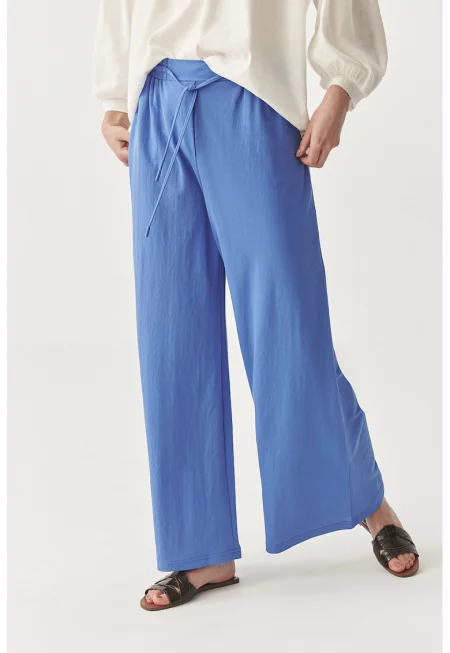 Панталон с връзка и широк крачол - Син