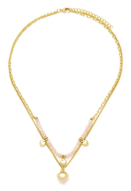 Позлатено колие с розови жадеити