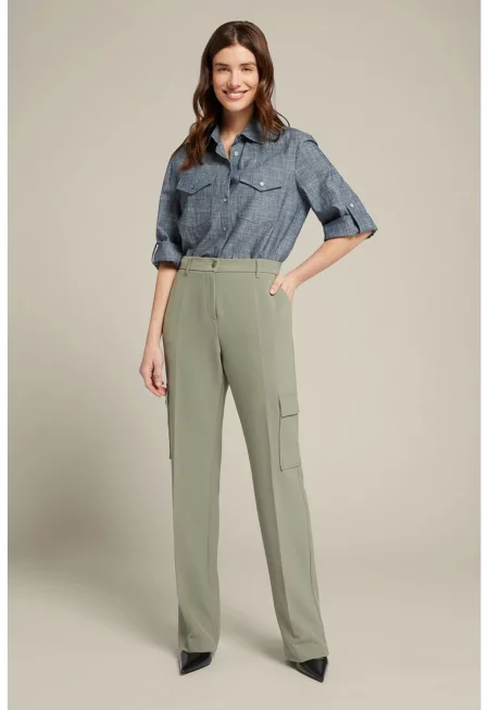 Прав панталон с висока талия - Зелени аспержи