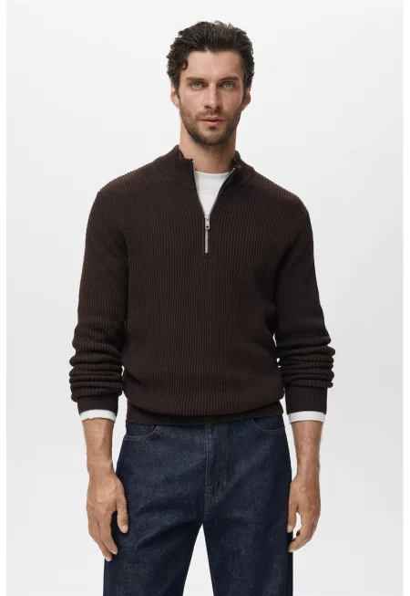 Пуловер с къс цип