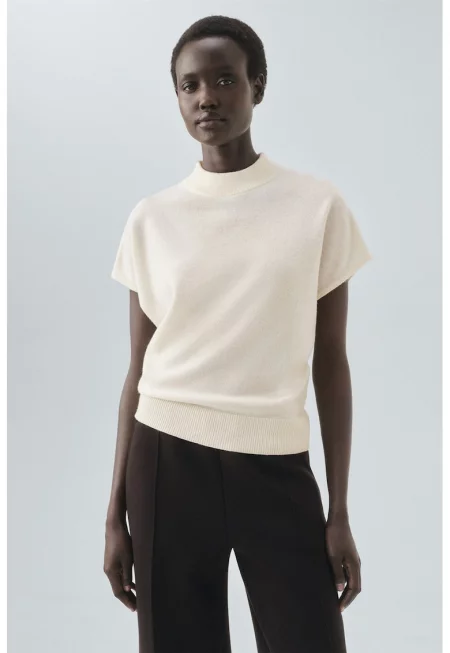 Пуловер с вълна и кашмир - с къси ръкави