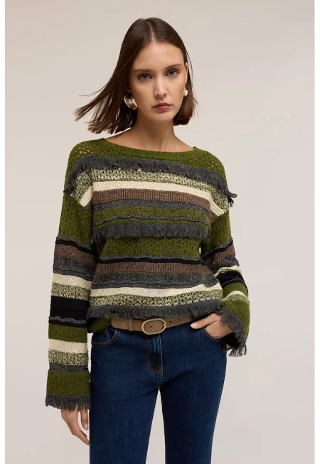 Пуловер с вълна с ресни