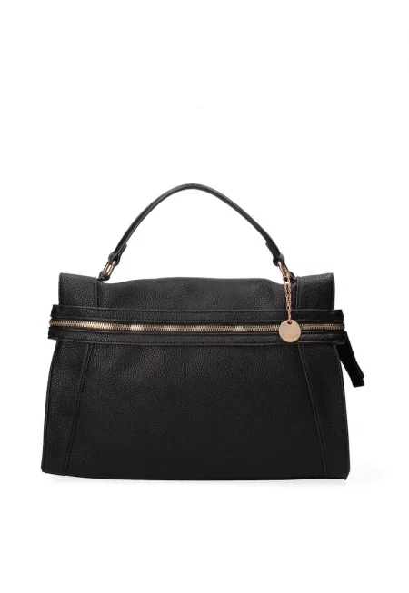 Ръчна чанта от еко кожа с цип - Черен