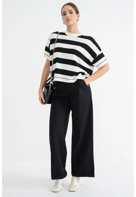 Раиран пуловер - Слонова кост/Черен