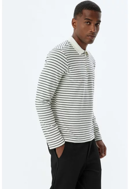 Раирана блуза с яка с къс цип