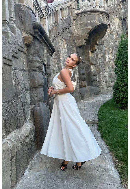 Разкроена дълга рокля - Бял