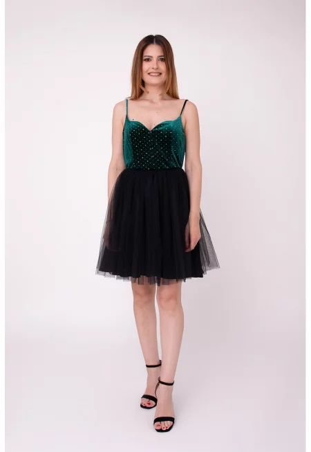 Разкроена рокля Bloom с панделка на гърба - Черен/Тъмнозелен