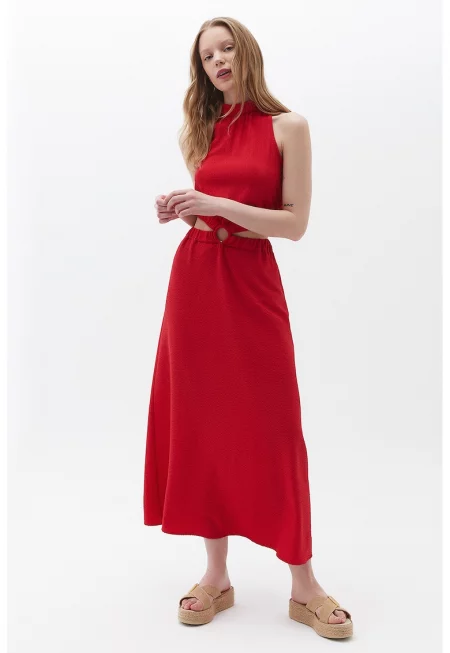 Релефна рокля с отвори встрани - Червен