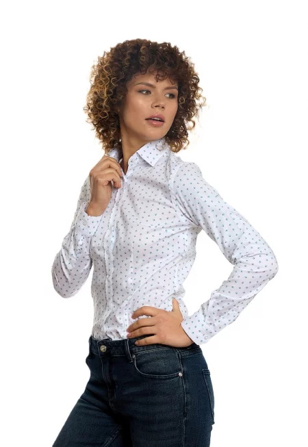 Риза с дълги ръкави - Бял/Тюркоаз