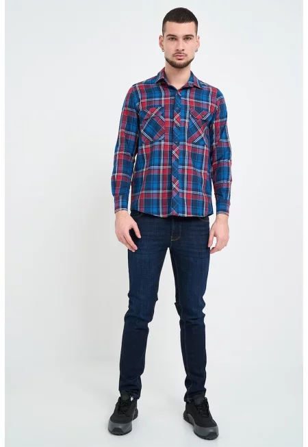 Риза с джобове на гърдите - Червен/Син