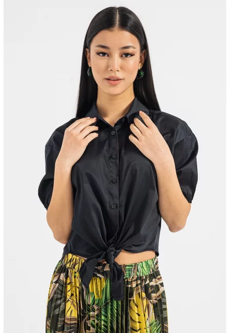 Риза с възел отпред - Черен