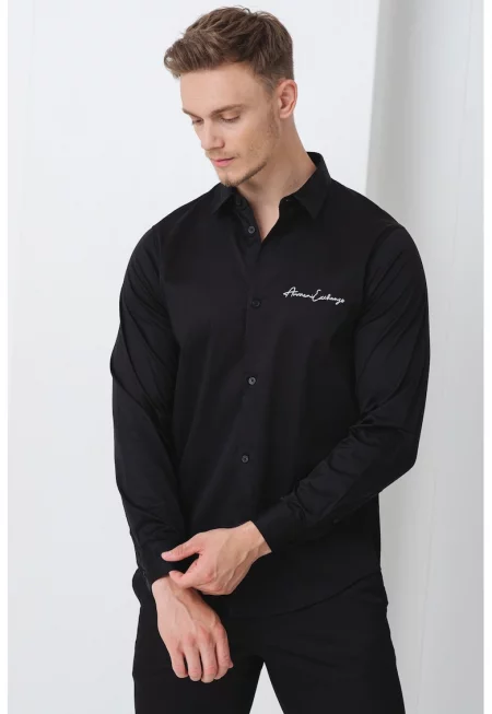 Риза със стандартна кройка и бродирано лого