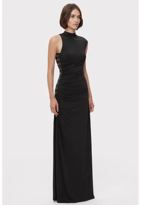 Rochie maxi - cu un umar decupat si detalii metalice - Черен