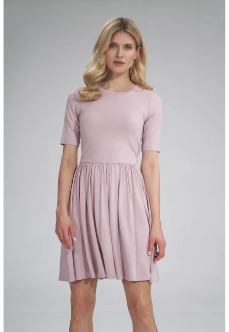 Рокля  лятна - къс ръкав - пудрово розово - вискоза