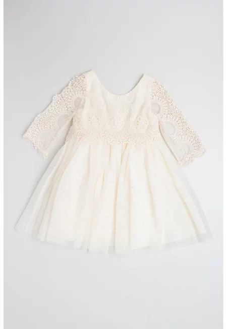 Рокля с флорални бродерии - Слонова кост