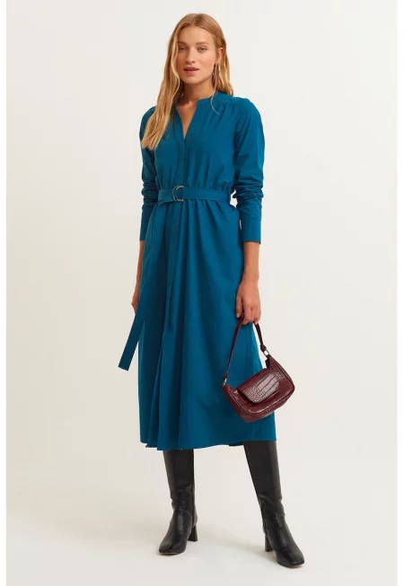 Рокля с колан - Петролно синьо