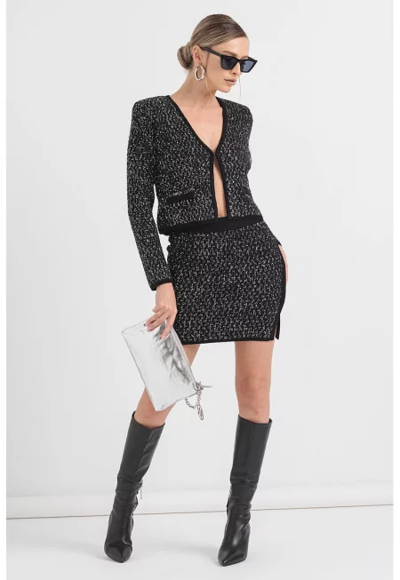 Сако от туид с шпиц - Черен/Сребрист