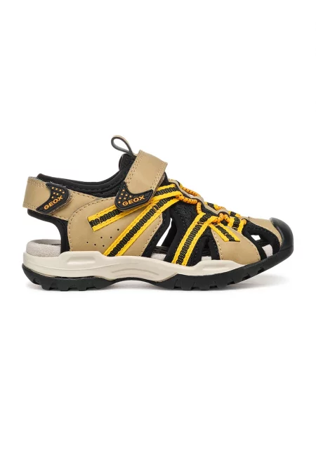 Сандали Borealis от еко кожа и текстил с велкро - Черен/Жълт/Бежов