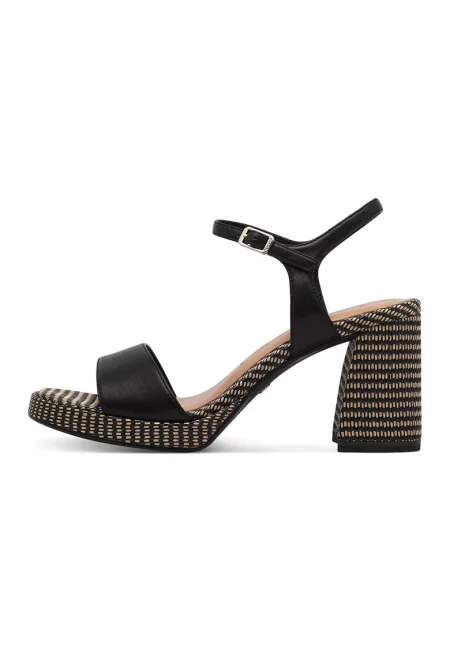 Сандали от еко кожа с масивен ток - Черен